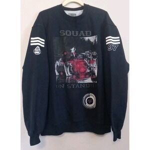 Wolfstyle Men‎ Black Squad On Standby Print Vinyl Longsleeve Sweatshirt Size 2XL